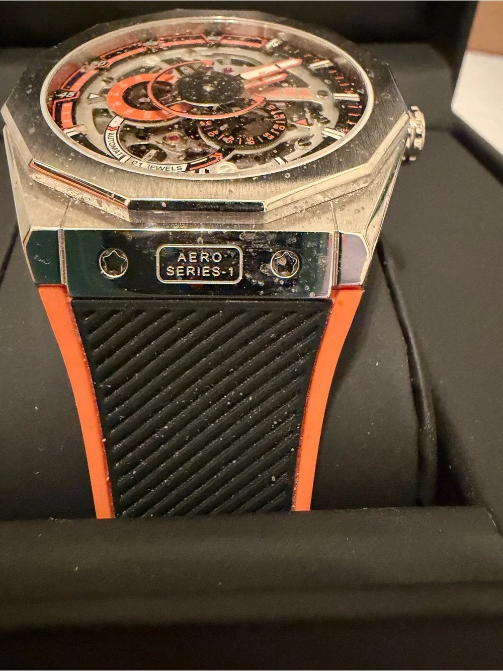 Noda Men's Skeleton Sport Watch in Black and Orange. New without tags.